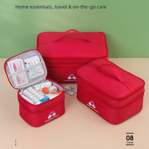 Beige Compact Double-Layer Medicine Storage Case – Portable First Aid Organizer for Home, Travel & Emergency Use