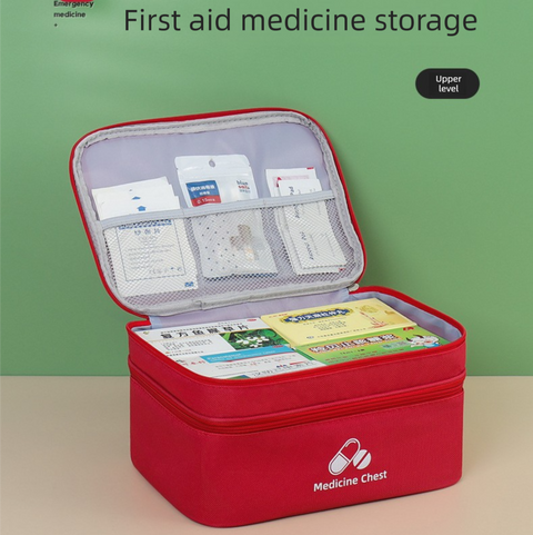 Red Medium Double-Layer Medicine Organizer – Portable First Aid Storage Case with Multiple Compartments for Home & Travel