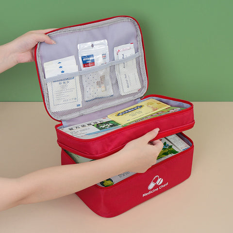 Dark blue Large First Aid Organizer –35×24×17cm Double-Layer Medicine Storage Case for Family & Travel Use