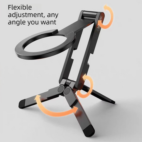 Black Alloy Pocket Magnetic Phone Stand with Desktop Tripod – Multi-Function Foldable Design for Portable Selfie Stick & Hands-Free Shooting – Ideal for Travel, Vlogging, and Daily Use