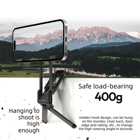 Silver Portable Magnetic Phone Mount with MagLock - Multi-Functional Foldable Tripod Stand for Desktop, Travel & Vlogging, Strong Dual Magnet Design for iPhone & Android