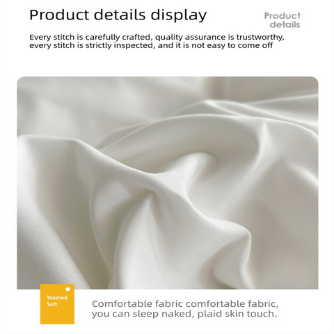 Hazy Blue Washed Cotton Bedding Set - Solid Color Fitted Sheet Style, 4-Piece Set for 1.5m Bed, Includes 10 Random Color Quilt Fasteners(1.5m)
