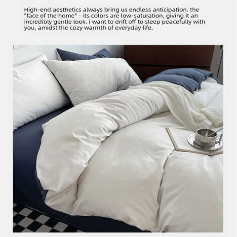 Haze gray Washed Cotton Bedding Set - Solid Color Fitted Sheet Style, 4-Piece Set for 1.8m Bed, Includes 10 Random Color Quilt Fasteners