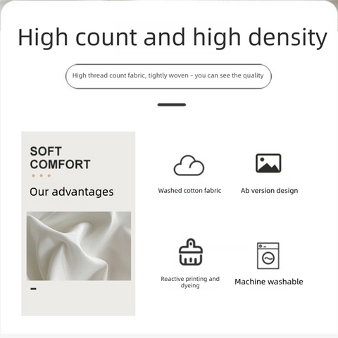 White and Dark Grey Washed Cotton Bedding Set - Solid Color Fitted Sheet Style, 4-Piece Set for 1.8m Bed, Includes 10 Random Color Quilt Fasteners