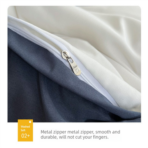 Light blue cheese Washed Cotton Bedding Set - Solid Color Fitted Sheet Style, 4-Piece Set for 1.8m Bed, Includes 10 Random Color Quilt Fasteners
