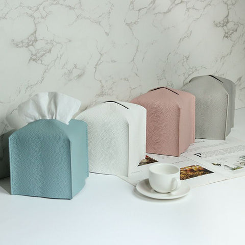 2 Pack White PU Leather Rectangular Tissue Box Covers Foldable Roll Paper Bag for Car Home and Bathroom Modern Storage Solution for Local Households