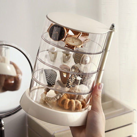 Rotating Jewelry Storage Box Transparent Multi-Compartment Design for Earrings and Hair Accessories Space-Saving Organization Solution for Local Vanities(Five layers)