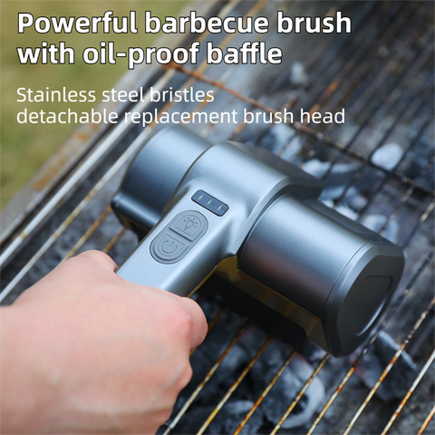 3-in-1 Sliver Cordless Electric Grill Cleaner Built-in LED & USB Charging - Waterproof High Power BBQ Cleaning Brush with 2-Speed Setting