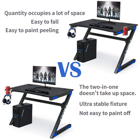 2-in-1 Under-Desk Metal Headphone Hanger &  Anti-Spill Cup Holder - No-Drill Heavy-Duty Desk Adjustable Clamp and 360° Swivel Hook