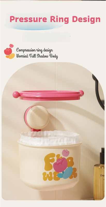 Cream Red Cute Suction Cup Wall-Mounted Trash Bin with Bag Press Ring and Wide Opening - Multifunctional Organizer & Waste Basket for Office Living Room And Bedroom