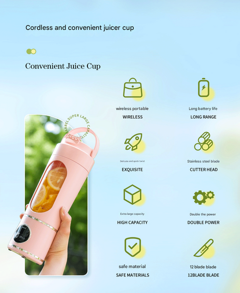 Blue 7.4V Portable Blender 700ml Wireless Juicer Cup - 12 Blade USB Rechargeable Smoothie Maker with LED Display - Personal Fruit Mixer with Safety Lock - BPA Free Travel Blender for Home Office Outdoor