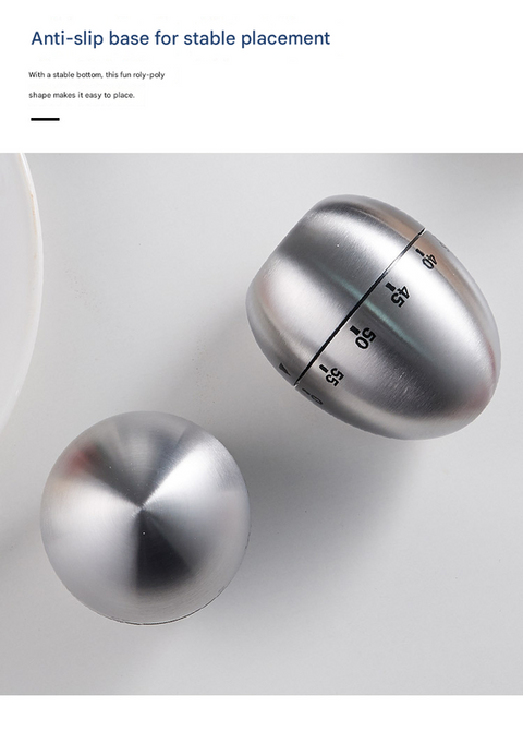2-piece Apple and Egg Shape Stainless Steel Kitchen Timer Mechanical Cooking Timer -  Wind-Up 60 Minute Countdown Timer - Loud Ring 72dB Baking Tool with Non-Slip Base - Battery-Free Analog Timer for Home Office