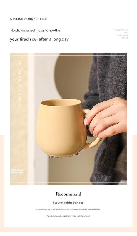Orange Premium Macaron Ceramic Coffee Mug Set - 500ml Large Capacity Belly Cup with Underglaze Finish, Minimalist Nordic Style Porcelain Mug for Coffee, Tea, Milk and Oatmeal