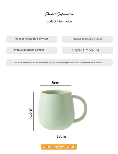 Orange Premium Macaron Ceramic Coffee Mug Set - 500ml Large Capacity Belly Cup with Underglaze Finish, Minimalist Nordic Style Porcelain Mug for Coffee, Tea, Milk and Oatmeal