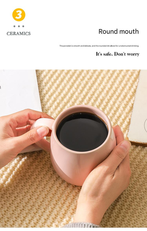 Black Premium Macaron Ceramic Coffee Mug Set - 500ml Large Capacity Belly Cup with Underglaze Finish, Minimalist Nordic Style Porcelain Mug for Coffee, Tea, Milk and Oatmeal
