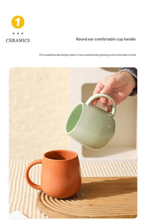 Yellow Premium Macaron Ceramic Coffee Mug Set - 500ml Large Capacity Belly Cup with Underglaze Finish, Minimalist Nordic Style Porcelain Mug for Coffee, Tea, Milk and Oatmeal