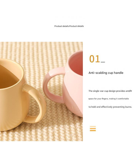 Yellow Premium Macaron Ceramic Coffee Mug Set - 500ml Large Capacity Belly Cup with Underglaze Finish, Minimalist Nordic Style Porcelain Mug for Coffee, Tea, Milk and Oatmeal