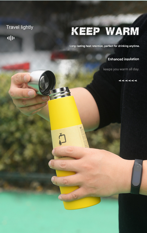 Yellow Premium 304 Stainless Steel Vacuum Insulated Water Bottle - 532ml Large Capacity Sports Flask with 12-24 Hour Thermal Retention, Leak-Proof Portable Travel Mug for Gym, Office, Car and Outdoor Activities