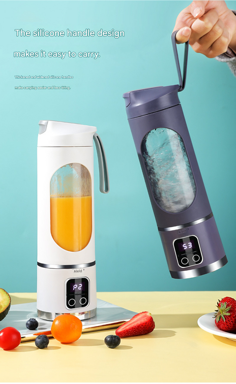 White 7.4V Portable Blender Smoothie Maker 450ml Wireless Rechargeable Juicer Cup with 12-Blade Stainless Steel Cutter, LED Digital Display, USB Charging Personal Blender for Travel Gym Office Home