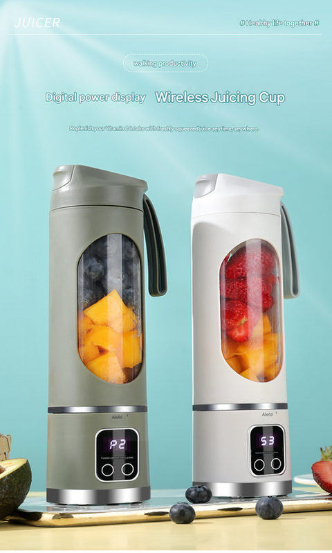 Green 7.4V Portable Blender Smoothie Maker 450ml Wireless Rechargeable Juicer Cup with 12-Blade Stainless Steel Cutter, LED Digital Display, USB Charging Personal Blender for Travel Gym Office Home