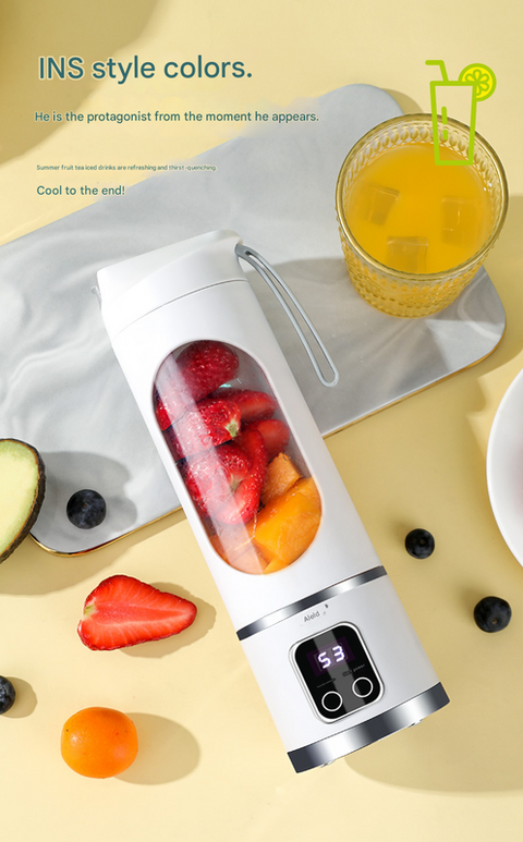 Green 7.4V Portable Blender Smoothie Maker 450ml Wireless Rechargeable Juicer Cup with 12-Blade Stainless Steel Cutter, LED Digital Display, USB Charging Personal Blender for Travel Gym Office Home