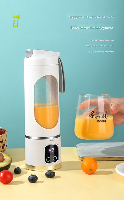 Green 7.4V Portable Blender Smoothie Maker 450ml Wireless Rechargeable Juicer Cup with 12-Blade Stainless Steel Cutter, LED Digital Display, USB Charging Personal Blender for Travel Gym Office Home