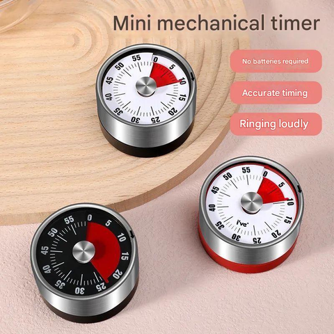 Black Stainless Steel Magnetic Kitchen Timer - 60 Minute Mechanical Countdown Timer with Loud Alarm, No Battery Required - Perfect for Cooking, Baking, Study & Time Management