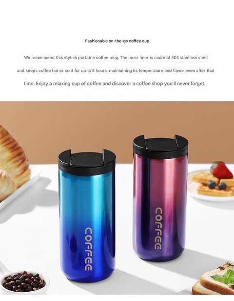 Gradient Red Stainless Steel Coffee Mug 500ml Vacuum Insulated Travel Cup 8 Hours Heat Retention Leak-Proof Lid 304 Food-Grade Steel Portable Office Car Tumbler Reusable Gift Cup