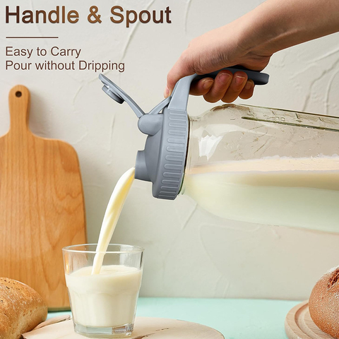 White Glass Mason Jar Pitcher 64oz with Flip Lid Pour Spout Milk Jug Leak-Proof Airtight Seal Wide Mouth Beverage Container Cold Brew Coffee Iced Tea Juice Milk Dispenser Fridge Storage