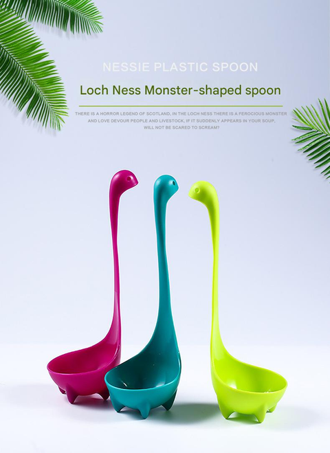 Green Nessie Ladle Loch Ness Monster Soup Spoon Cute Dinosaur Shaped Standing Ladle Food-Grade Nylon Kitchen Utensil  Handle Heat Resistant 0-120C Funny Cooking Gadget Gift for Home Cooks