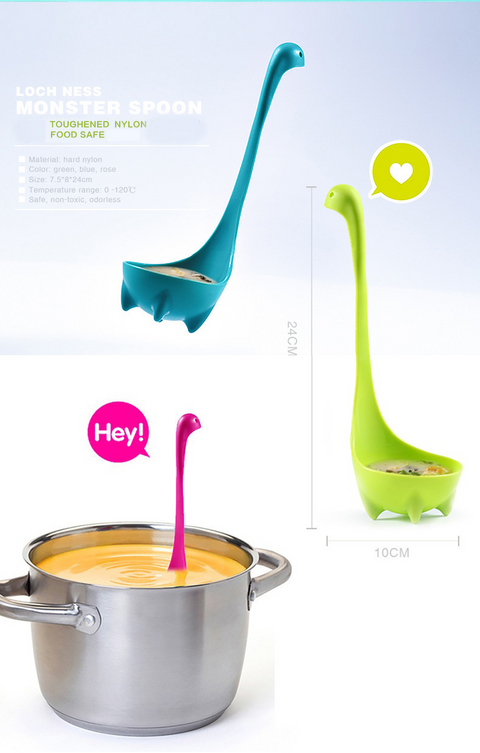 Green Nessie Ladle Loch Ness Monster Soup Spoon Cute Dinosaur Shaped Standing Ladle Food-Grade Nylon Kitchen Utensil  Handle Heat Resistant 0-120C Funny Cooking Gadget Gift for Home Cooks