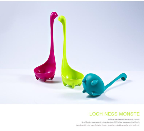 3-piece Blue and Red and Green Nessie Ladle Loch Ness Monster Soup Spoon Cute Dinosaur Shaped Standing Ladle Food-Grade Nylon Kitchen Utensil  Handle Heat Resistant 0-120C Funny Cooking Gadget Gift for Home Cooks