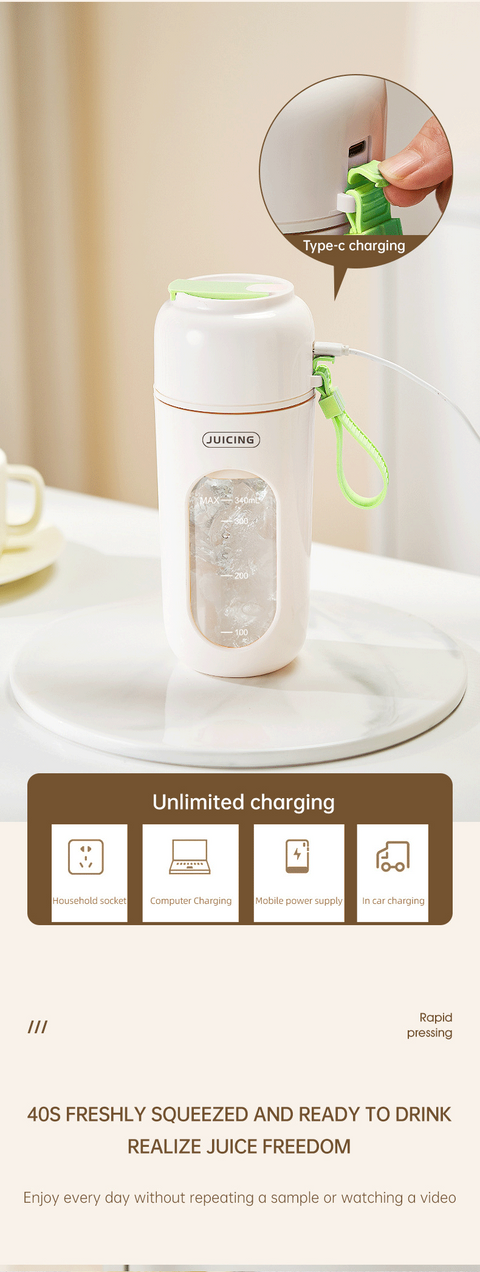 Green Portable Wireless Juicer Blender Cup - 350ml USB Rechargeable Personal Smoothie Maker with 12-Blade System, 40S Fast Extraction, BPA-Free Travel Juicing Cup for Home Office Gym Outdoor