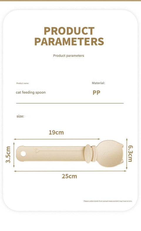 Beige Cat Treat Spoon for Wet Food & Paste - Extra-Long PP Handle, Food-Grade Squeeze Feeder with Anti-Spill Bowl, Easy One-Handed Operation for Cats