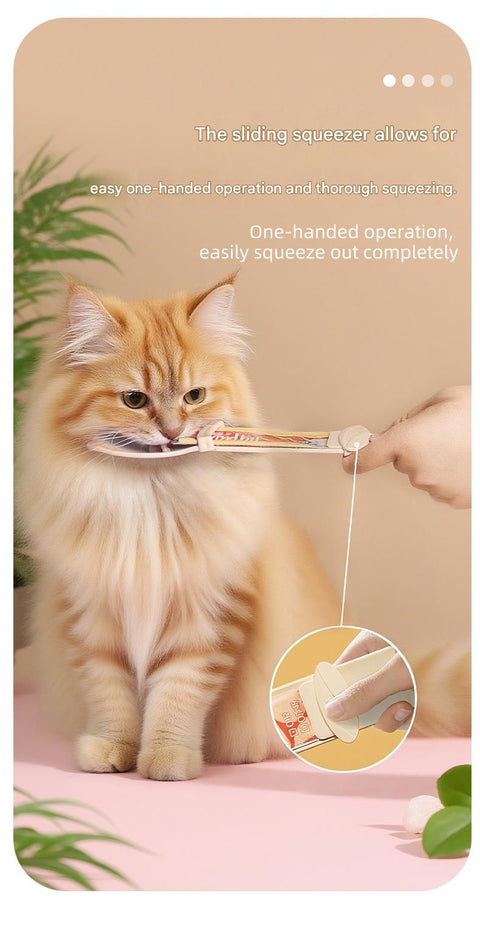 Purple Cat Treat Spoon for Wet Food & Paste - Extra-Long PP Handle, Food-Grade Squeeze Feeder with Anti-Spill Bowl, Easy One-Handed Operation for Cats