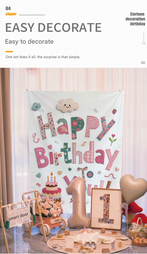 Blue Happy Birthday Backdrop Banner - Reusable Fabric Party Decoration with Colourful Lettering, Photo Background for Kids Birthday, Baby Shower & Celebration