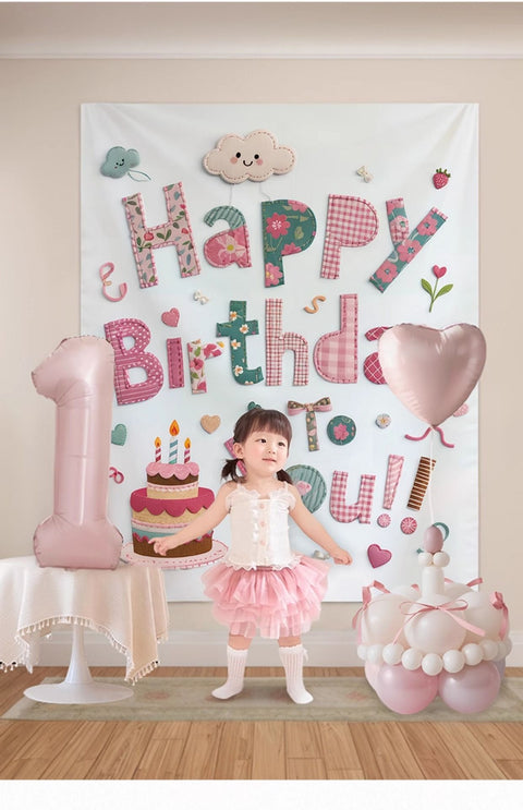 Blue Happy Birthday Backdrop Banner - Reusable Fabric Party Decoration with Colourful Lettering, Photo Background for Kids Birthday, Baby Shower & Celebration