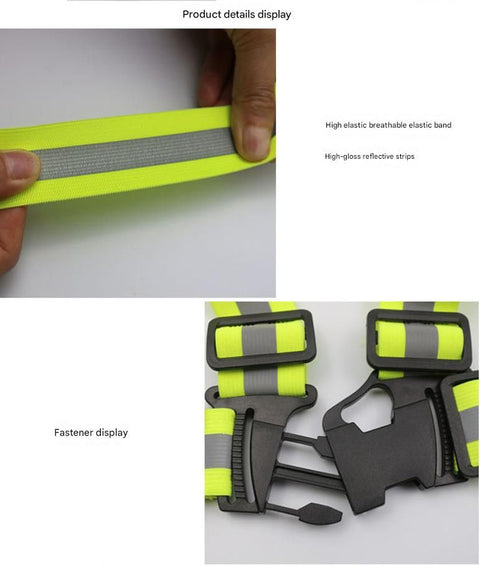 Orange Adjustable Reflective Safety Vest - High Visibility Elastic Straps for Night Running, Cycling & Construction, Lightweight Polyester Reflective Harness for Adults