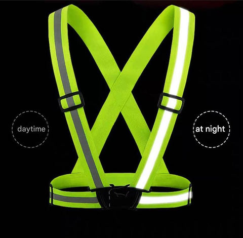 Blue Adjustable Reflective Safety Vest - High Visibility Elastic Straps for Night Running, Cycling & Construction, Lightweight Polyester Reflective Harness for Adults