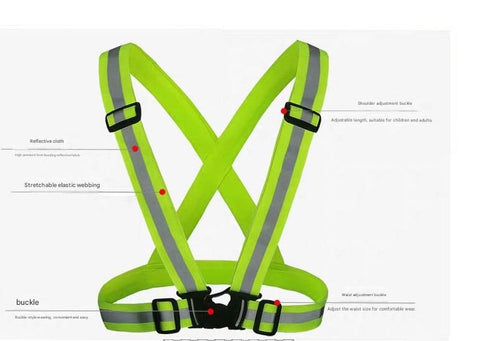 Red Adjustable Reflective Safety Vest - High Visibility Elastic Straps for Night Running, Cycling & Construction, Lightweight Polyester Reflective Harness for Adults