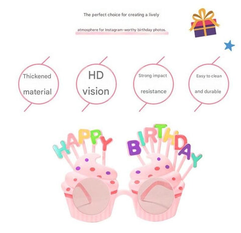 White Novelty Birthday Glasses - Fun Cake Design Party Props - Durable Plastic, Comfortable Fit, Unisex - Perfect for Kids and Adults Birthday Celebrations and Photo Booths