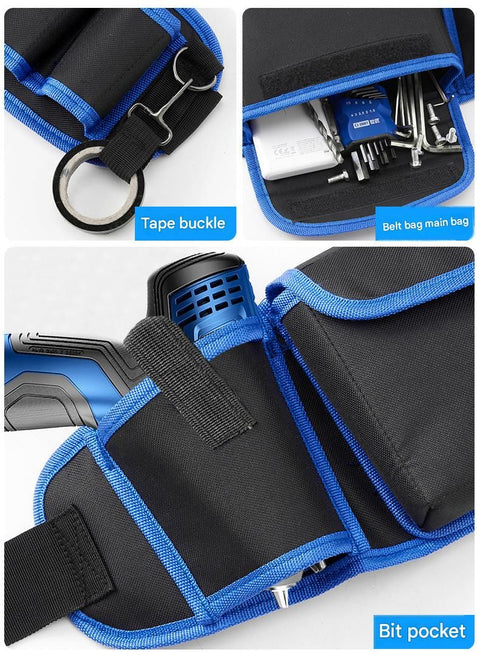 Blue Professional Oxford Cloth Tool Waist Bag –Tool Belt, Multifunctional Work Belt, Men's Robust, Adjustable Tool Belt - Heavy-Duty 600D Waterproof for Electricians, Mechanics & Construction Workers