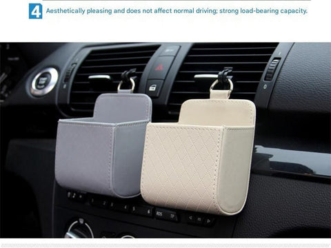 Black Leather Car Air Vent Storage Bag - Multi-Purpose Phone Holder & Organiser Pouch for Sunglasses, Keys, Cards - Universal Fit, Easy Install, Compact Design for Dashboard Tidy