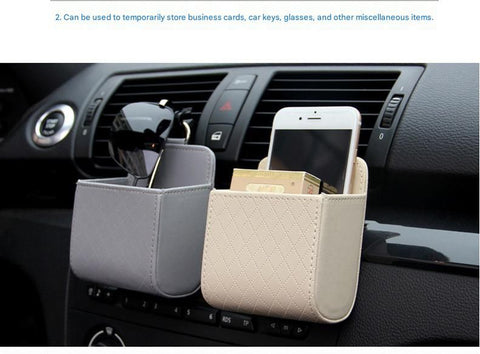 4-piece Black and Brown and Beige and Grey - Leather Car Air Vent Storage Bag - Multi-Purpose Phone Holder & Organiser Pouch for Sunglasses, Keys, Cards - Universal Fit, Easy Install, Compact Design for Dashboard Tidy
