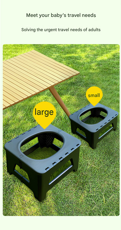 Black Small size Portable Folding Toilet Stool - PP Material - 100kg Load Capacity, Compact & Lightweight, Odor-Resistant Design, for Camping, Road Trips, Outdoor Emergencies, Travel-Friendly Solution