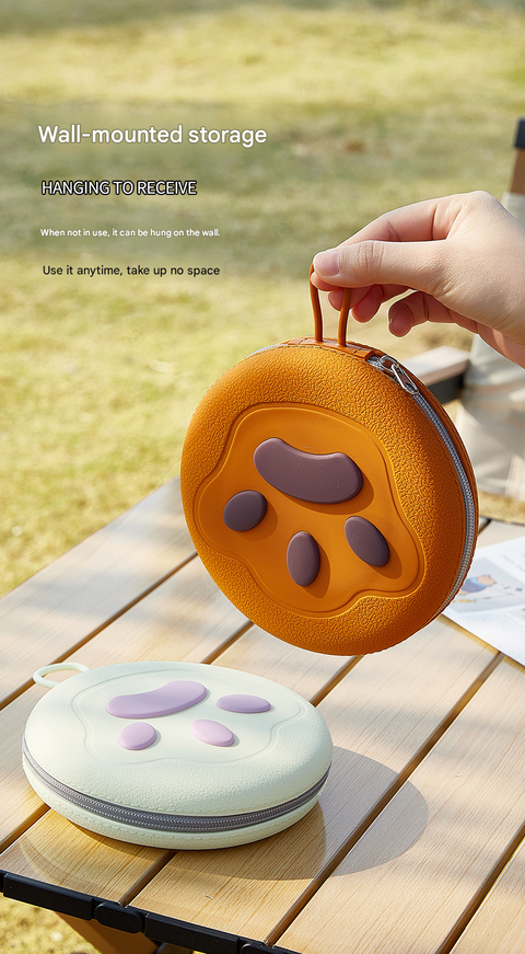 Brown Portable Collapsible Silicone Pet Bowl - Food Grade Silicone - Dual Bowl Design, Adjustable Height, Lightweight & Compact, Bear Paw Pattern, for Dogs & Cats, Travel Friendly, Easy Clean