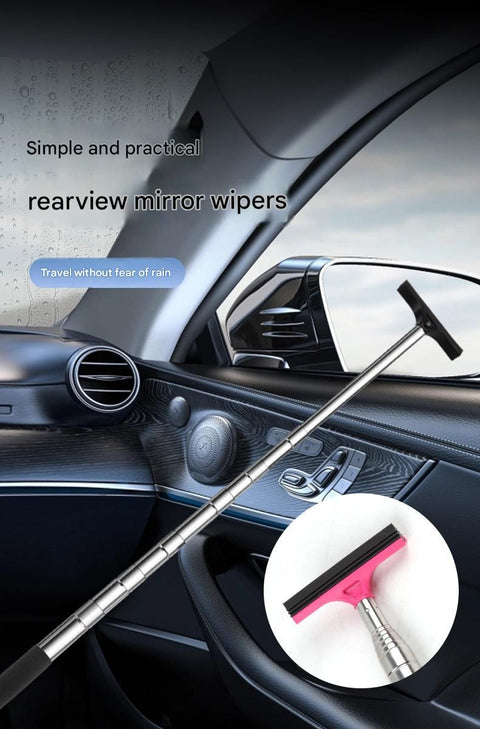 Pink Telescopic Car Mirror Wiper - ABS & Stainless Steel - 98cm Extendable, Defog & Rain Removal, Compact Car Cleaning Tool, Universal Fit, Travel Friendly