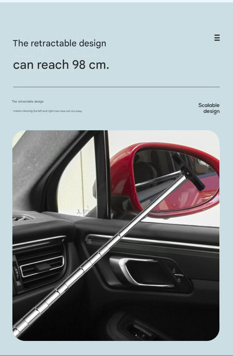 Pink Telescopic Car Mirror Wiper - ABS & Stainless Steel - 98cm Extendable, Defog & Rain Removal, Compact Car Cleaning Tool, Universal Fit, Travel Friendly