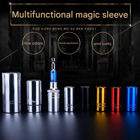Purple Universal Socket Set 7-19mm - Steel Construction - Multi-function Magic Socket, Colorful Design, Lightweight 130g, Compatible with Power Drills, Versatile Tool for Home & Auto Repair