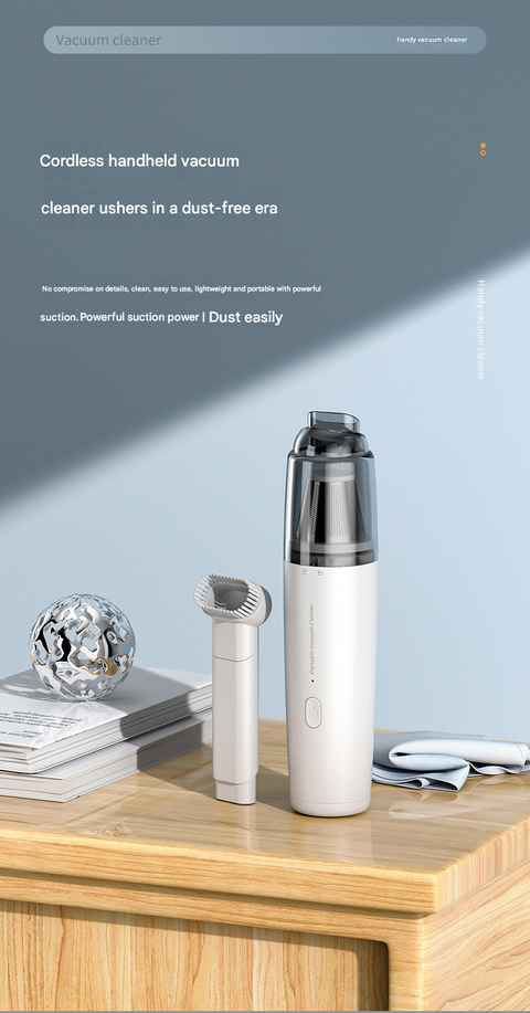 White Mini Portable Car Vacuum Cleaner - 120W Strong Suction, Handheld Wireless, Lightweight 300g, Wet and Dry Use, for Car Interior, Home, Office, and Travel